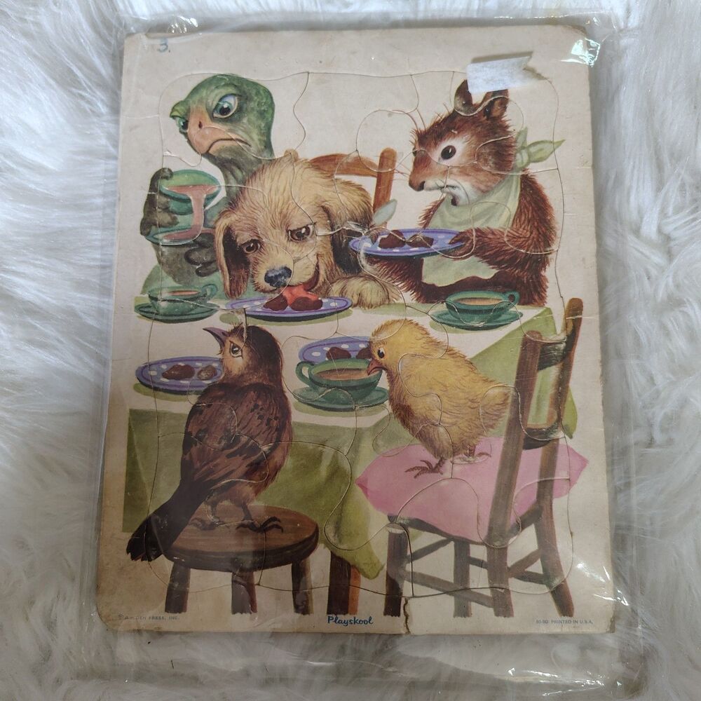 VTG Playskool Puzzle Animals at Tble Nursery Golden Press Turtle Rabbit Dog Duck